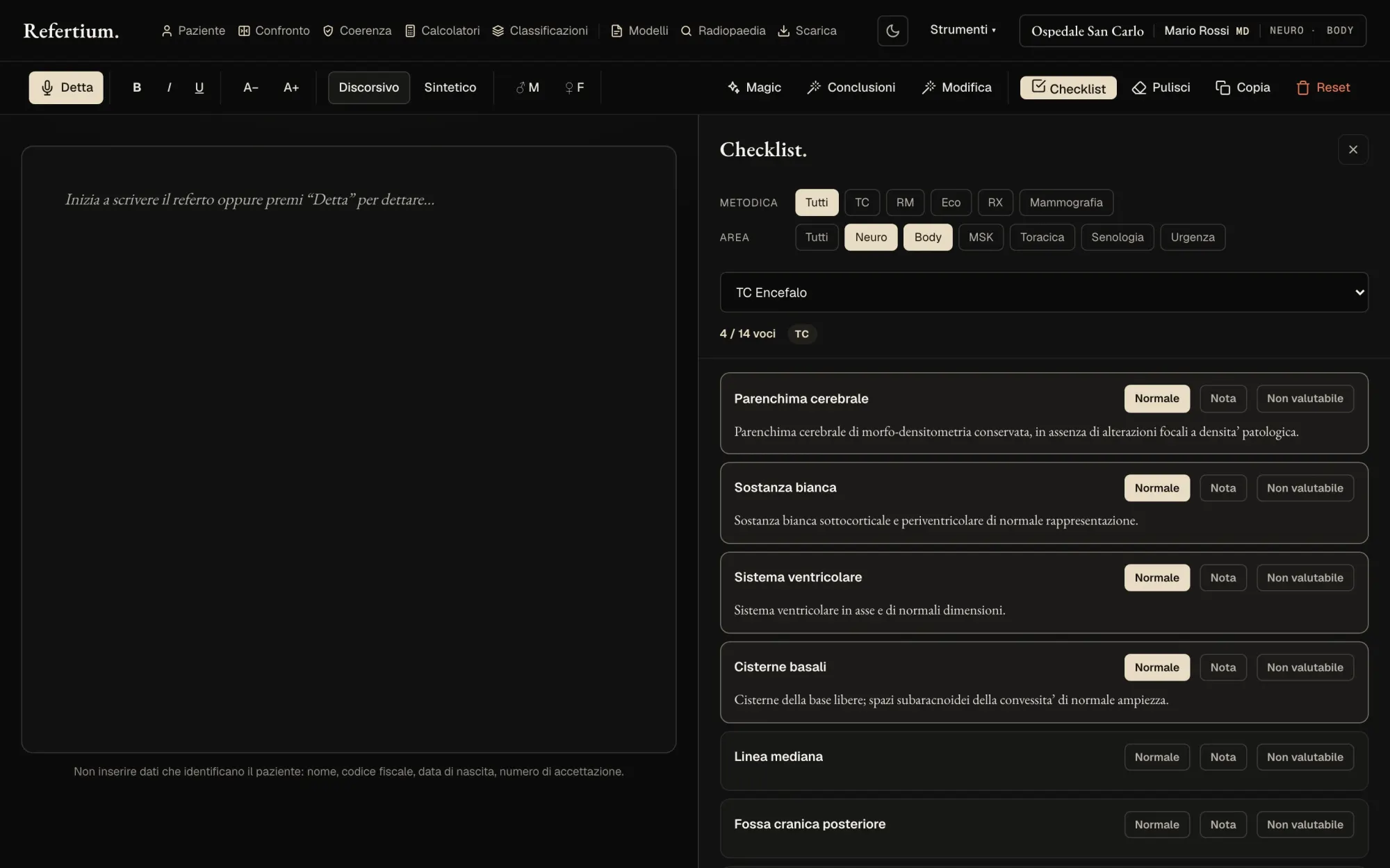 Refertium: editor con checklist di controllo del referto